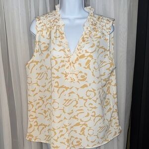Kori Cream and Gold Ruffled Blouse with V-Neck